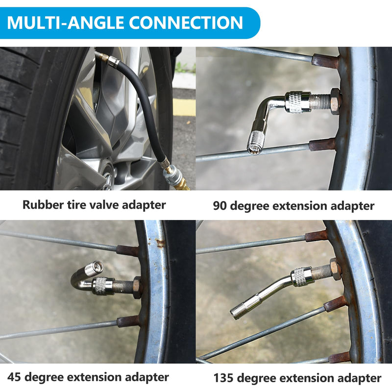 Valve Stem Extension, 2PCS 12 Inches Dually Valve Stem Extenders 6 PCS 45 90 135 Degree Brass Valve Stem Extension Adaptor for Car Truck Motorhome Trailer RV