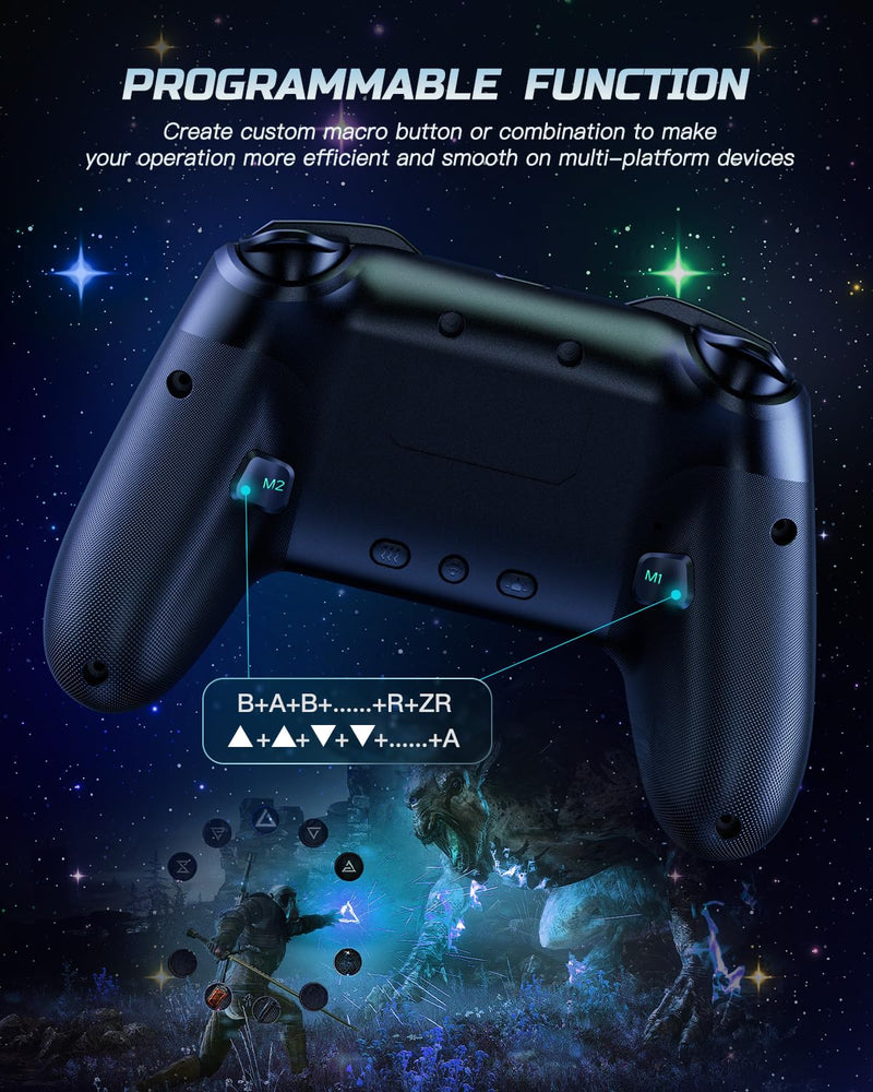 Switch Controller, LED Star Wireless Pro Controller Compatible with Switch/Lite/OLED, Multi-Platform Windows PC/IOS/Android Controller with 9 Colors RGB Light/Programmabele/Vibration/Turbo/Wakeup