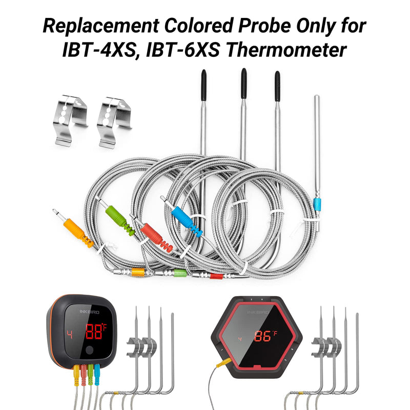 Inkbird Replacement Colored Probe 4-Pack Kit Only Compatible with IBT-4XS/IBT-6XS Meat Thermometer, Ultra Accurate & Fast Up to 572°F/300°C （Only for IBT-4XS/IBT-6XS Thermometer）