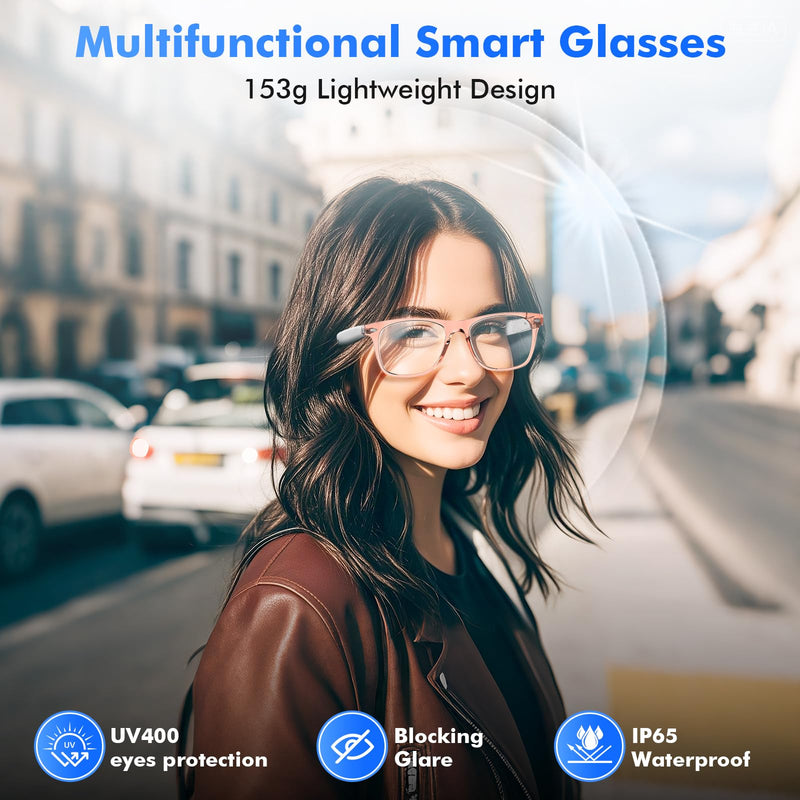 AI Smart Glasses, Translation Glasses with 110+ Languages, AI Chat, Voice & Video Call, UV400, Ultra-Light Desgin for Work, Travel & Fitness, Smart Glasses for Women&Men(White)