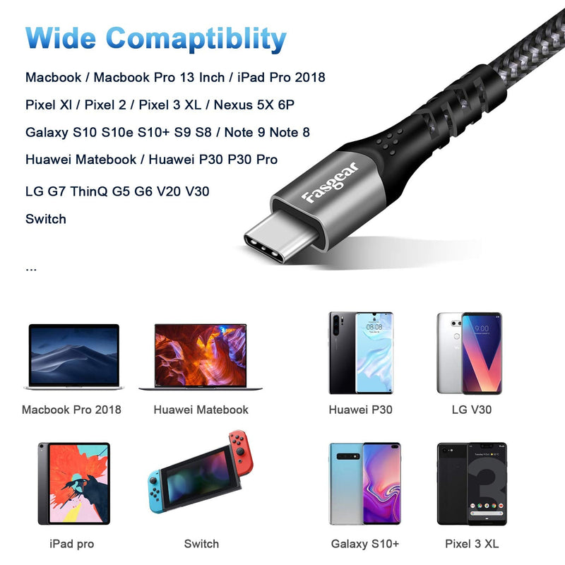 Fasgear USB C to USB C Cable 1.6ft, Type C USB 3.1 Gen 2 10Gbps 4K@60Hz Output 5A 100W Fast Charge Power Delivery (PD),for PD Docking Station,T5 LaCie SSD,Hard Drives,MacBook Pro,iPad Pro 2018,Black Black