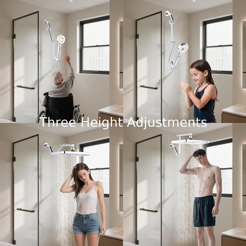 Shower Head Extension Arm, 16 Inch Solid Brass Adjustable Extender with Lock Joint, Height & Angle Adjustable Shower Arm for Rainfall or Fixed Shower Head, G1/2 Connector (Chrome) Chrome