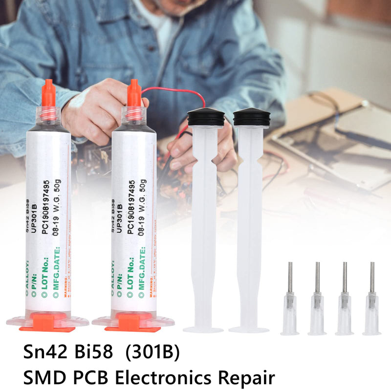 Fafeicy 2pcs SMD Lead Free Solder Paste Repair Electronics Sn42 Bi58 PCB with 100 Viscosity 50g (301B)