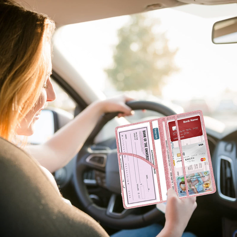 Car Registration and Insurance Holder Registration and Insurance Card Holder Car Essentials for Women Car Insurance and Registration Card Holder Men Pink Car Essentials (Bling Pink) bling pink