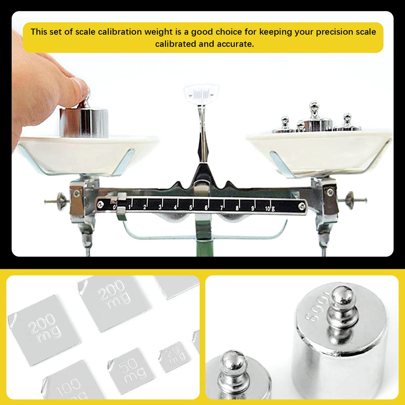16pcs Precision Scale Calibration Weight Set 10/20/50/100/200g, 500/200/100/50/20/10mg Steel Weights Calibration with Tweezers for Digital Scale, Jewelry Scale (Total 500g)