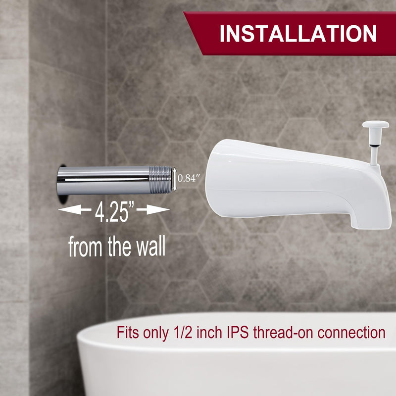 Westbrass E531D-1F-2-50 5-1/4" Reach Wall Mount Tub Spout with Front Diverter, Powder Coat White (2-Pack) 2 Pack