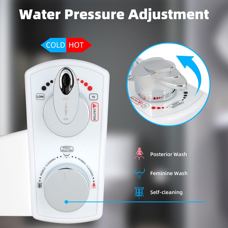 Hibbent Bidet Attachment for Toilet, Hot and Cold Water Spray Non-Electric Dual Nozzle for Frontal & Rear Wash, Adjustable Water Pressure Control, Self Cleaning Water Sprayer, White