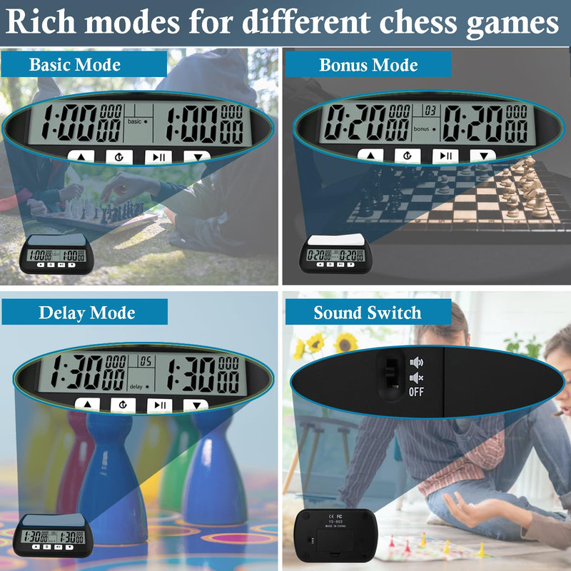 Digital Chess Clock Timer,QINFIEY Chess Timer for Board Games,Professional with Bonus Delay Count Down Up Function,Batteries Included