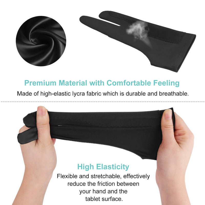 Mixoo Artists Gloves 2 Pack - Palm Rejection Gloves with Two Fingers for Paper Sketching, iPad, Graphics Drawing Tablet, Suitable for Left and Right Hand (Medium) Medium