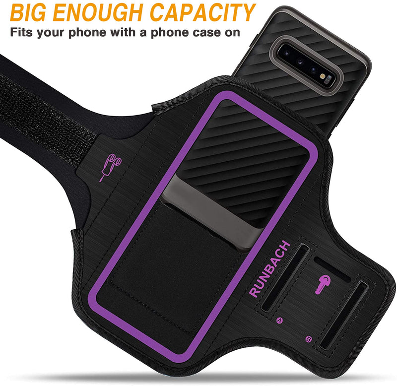 Armband for Samsung Galaxy S24+/S23+/S22+/S20+/S10+/S9+/S8+, Sweatproof Running Exercise Gym Bag with Fingerprint Touch/Key Holder and Card Slot (Black) Black