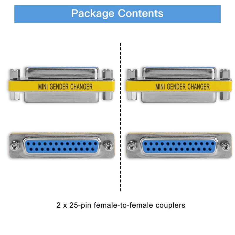 ENUODA 2 Pack Gender Changers 25 Pin Female to Female Adapter DB25 Coupler, Data Transfer and Device Connection for RS232 Serial Cables DB25-2 PACK(F/F)