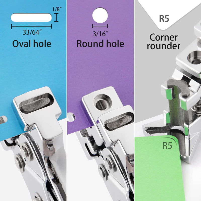 3 in 1 Badge Slot Hole Punch for ID Card: IMLIKE Handheld Card Puncher Suitable for PVC Material, Business Cards and Cardstock(1/8"×33/64" Slot Hole, 3/16" Round Hole and R5 Corner Rounder in one) 3-in-1 Multi-Function