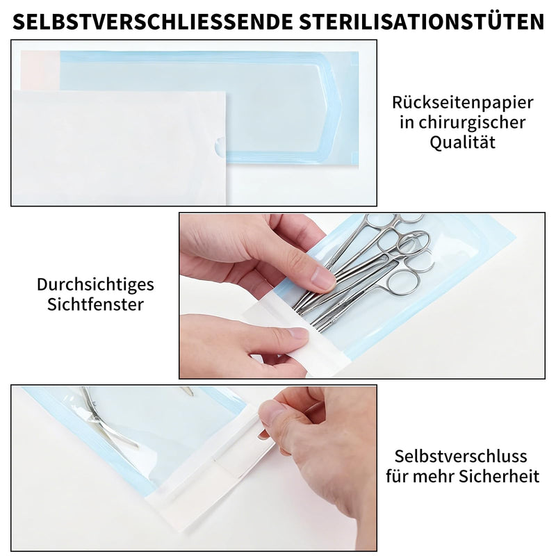 Sterilisation Bags, Pack of 50, 90 x 165 mm, Self-Sealing Sterilisation Bags for Dentist, Piercing, Manicure, Disposable Sterilisation Bags Medical
