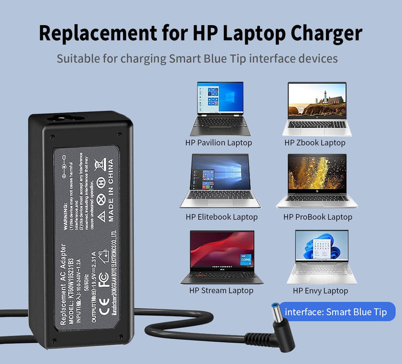 45W 19.5V 2.31A for HP Laptop Charger Blue Tip,HP Pavilion x360 Charger 11 13 15, Envy X360 13 15,Zbook 14u G4 G5 15u 15 G3,Stream 11 13 14,HP Model 15 Laptop Charger AC Adapter with Power Cord