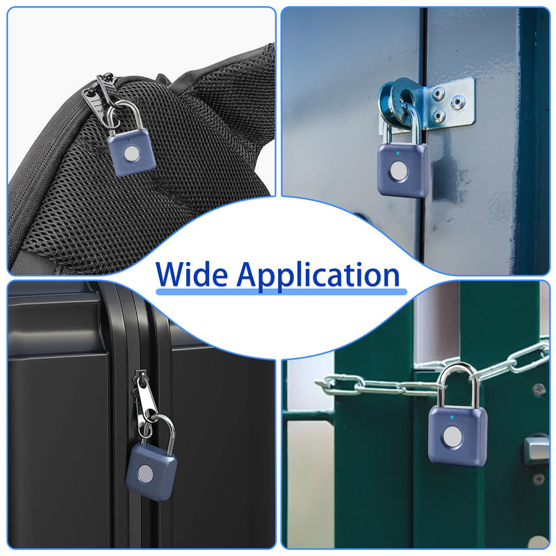 Fingerprint Padlock, Keyless Biometric Lock, Water-Resistant, USB Rechargeable Smart Lock for Bookcases, Bikes, Sports Lockers, Storage, Blue