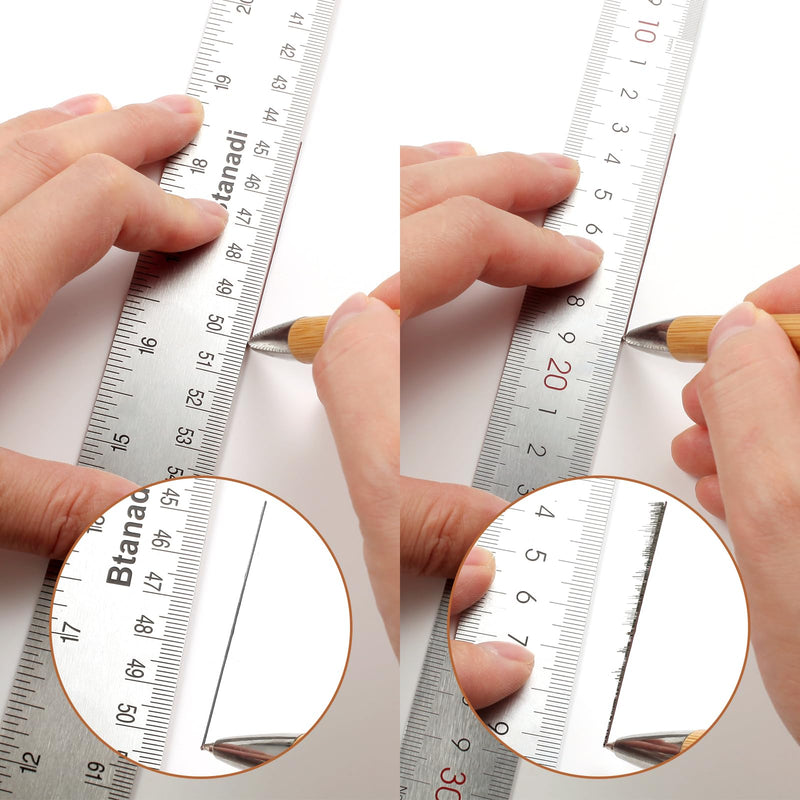 24 Inch Metal Ruler, Stainless Steel Straight Edge Ruler with Cork Backing, Non-Slip Imperial & Metric Measuring Tool for School, Office, Woodworking, Drafting 24"Single