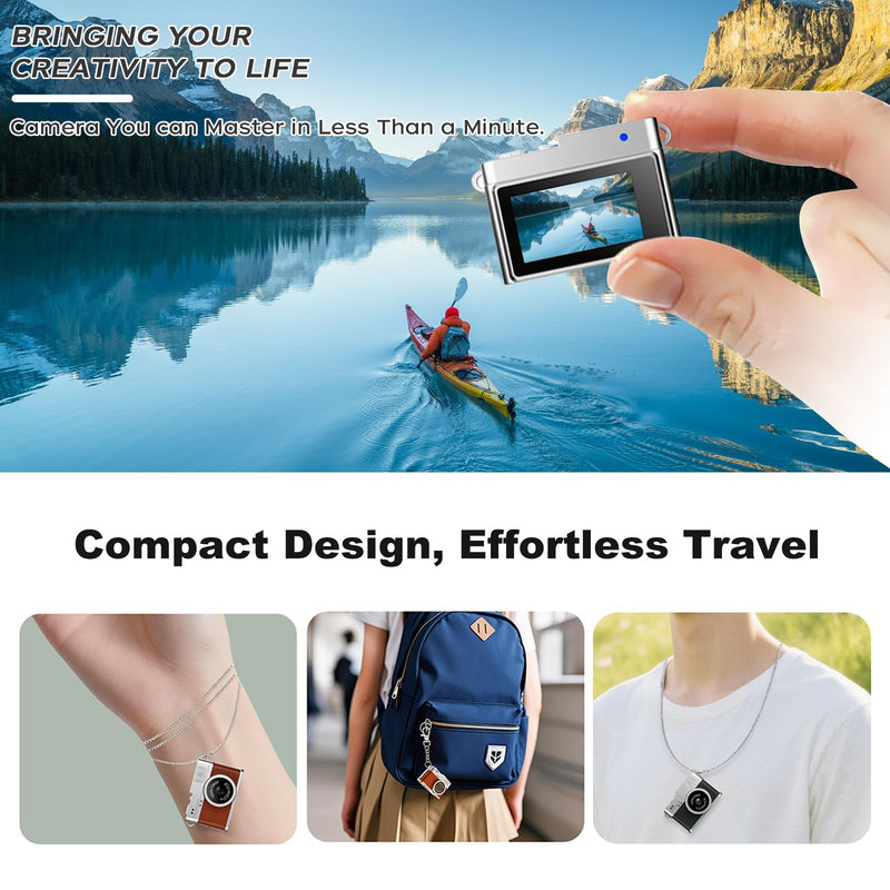 KOOMTOOM Keychain Camera,1080P HD Mini Retro Camera,Tiny Digital Photocamera with 32GB SD Card,0.96'' Pocket Video Recorder Gift for Kids Students,Suprise Box Included (Retro Black)