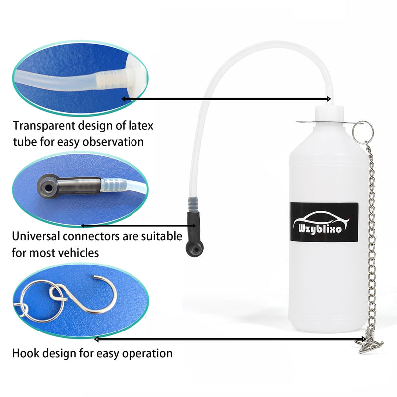 One Person 1L Brake Bleeder Bottle, Brake Fluid Bleeder Kit, with 24 inch Latex Tube and Universal Adapter.