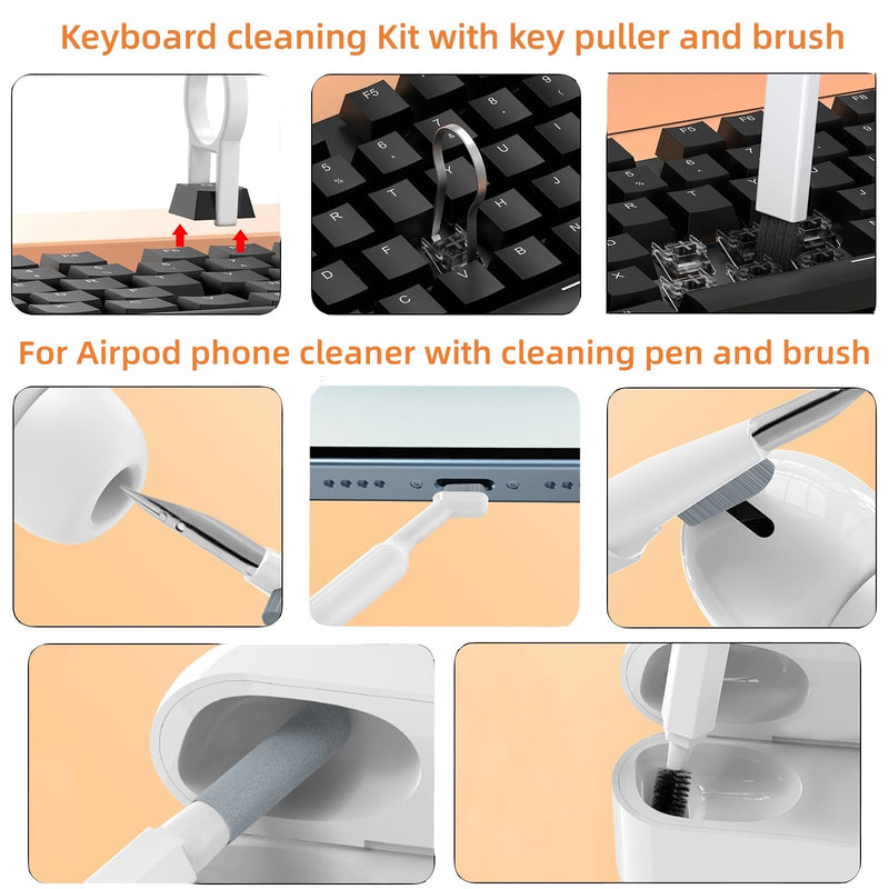 Laptop Phone Screen Cleaner Kit, Computer Keyboard Cleaning Kit, 20 in 1 Electronic Cleaning Kit with Brush Spray for Airpods, Earbud, iPad, iPhone, Camera, Computer Cleaner (White) White