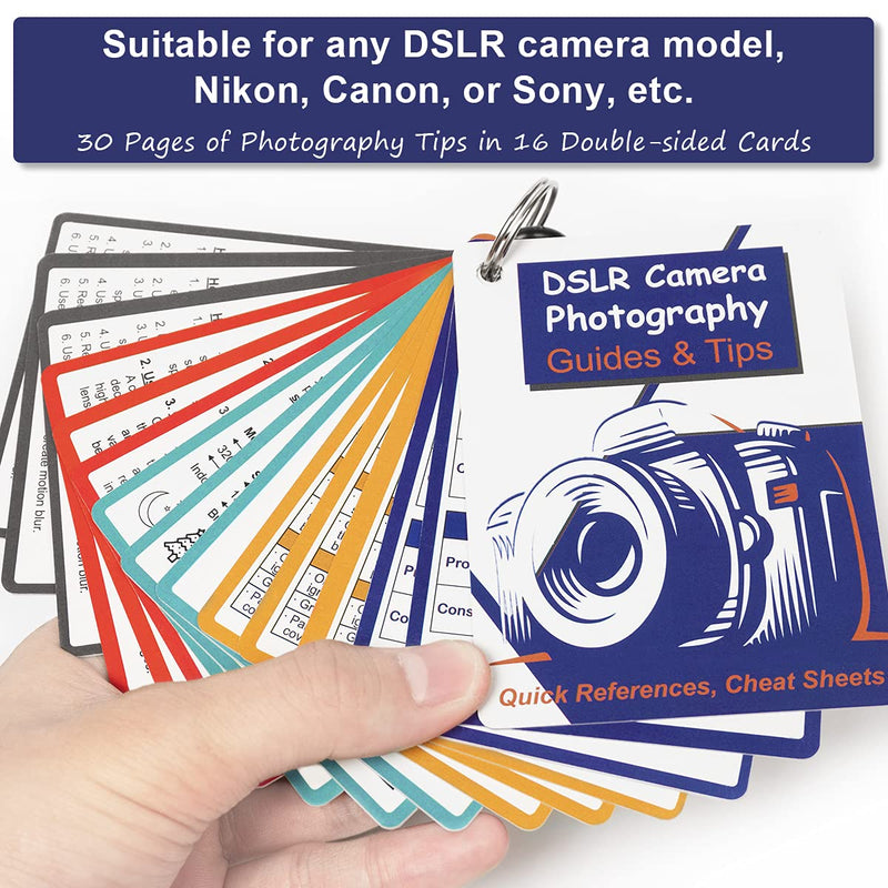 DSLR Cheat Sheet for Canon, Nikon, Sony, Camera Accessories Quick Reference Cards Photography Guides & Tips: Settings, Exposure, Modes, Composition, Lighting etc 4×3 inch Dslr Reference Cards