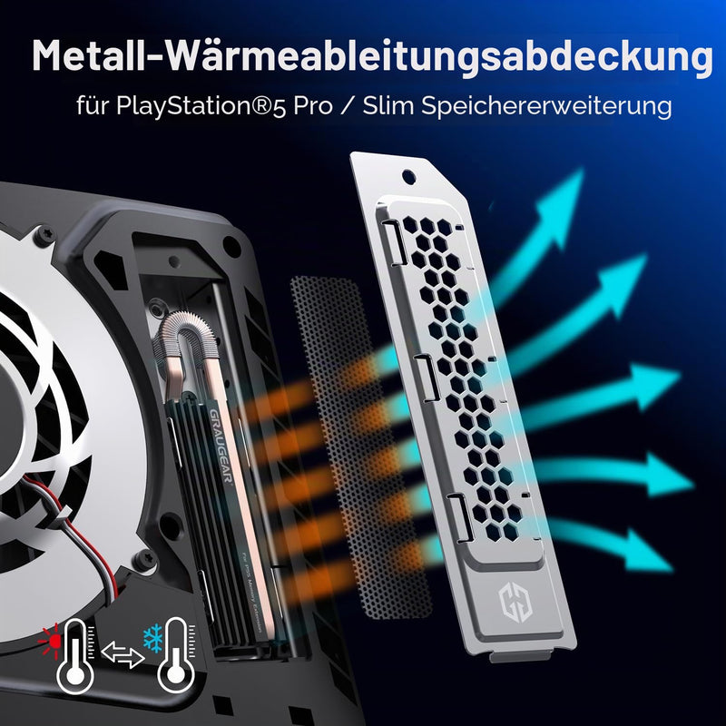 GRAUGEAR Heat Dissipating Metal Dust Cover for PS5 Slim/Pro, M.2 SSD | Dust cover for PS5 Slim/Pro PS5 M.2 SSD slot - cover with ventilation, ideal for PS5 Slim/Pro memory expansion
