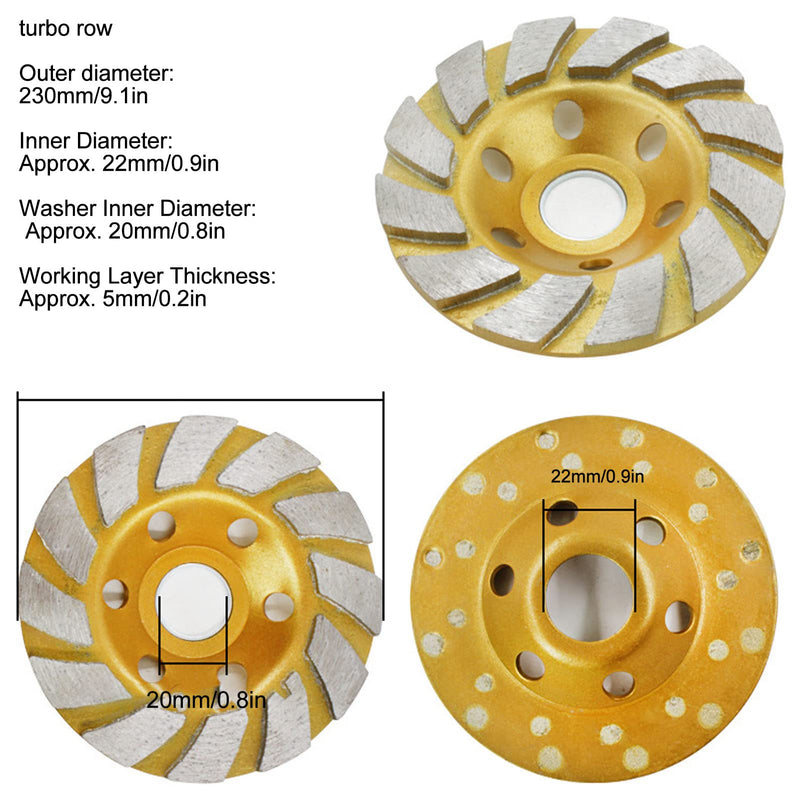 Diamond Grinding Disc Double Row Diamond Grinding Disc with High Efficiency, Sharp Blade for Concrete, Cement, Granite, Marble, Stone Surface 230mm