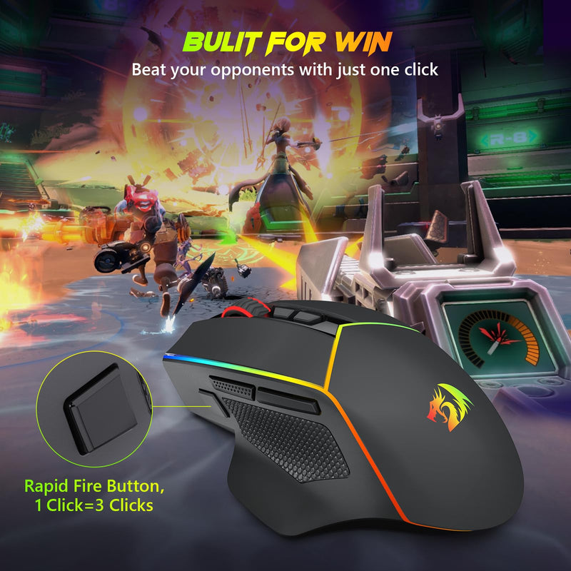 Redragon Wireless Gaming Mouse, Tri-Mode 2.4G/USB-C/Bluetooth Ergonomic Mouse Gaming, 8000 DPI, RGB Backlit, Fully Programmable, Rechargeable Wireless Computer Mouse for Laptop PC Mac, M814 M814-PRO