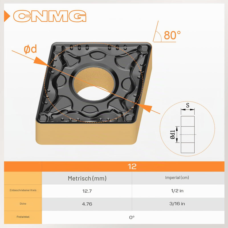 CNC Carbide Inserts Pack of 10 Reversible Plates CNMG120408 CNMG432 Universal Steel Processing TiN Coating CNMG120408-P3