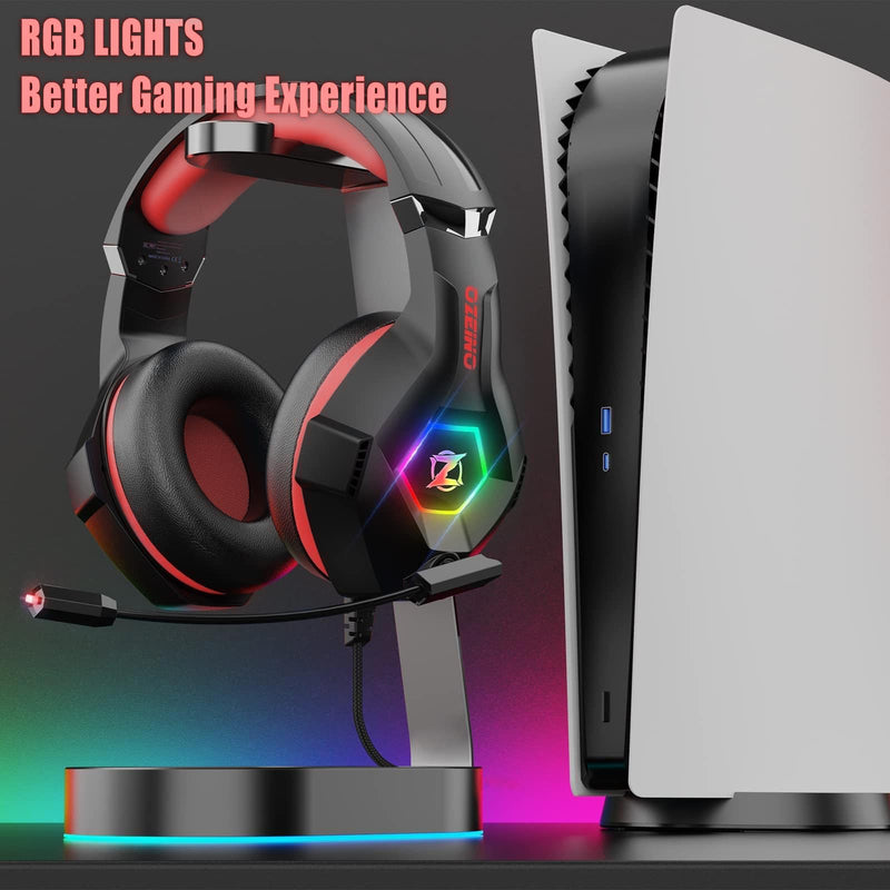 Gaming Headset for PC, Ps4, Ps5, Xbox Headset with 7.1 Surround Sound, Gaming Headphones with Noise Cancelling Mic RGB Light Over Ear Headphones for Xbox Series X/S, Switch -Red Red