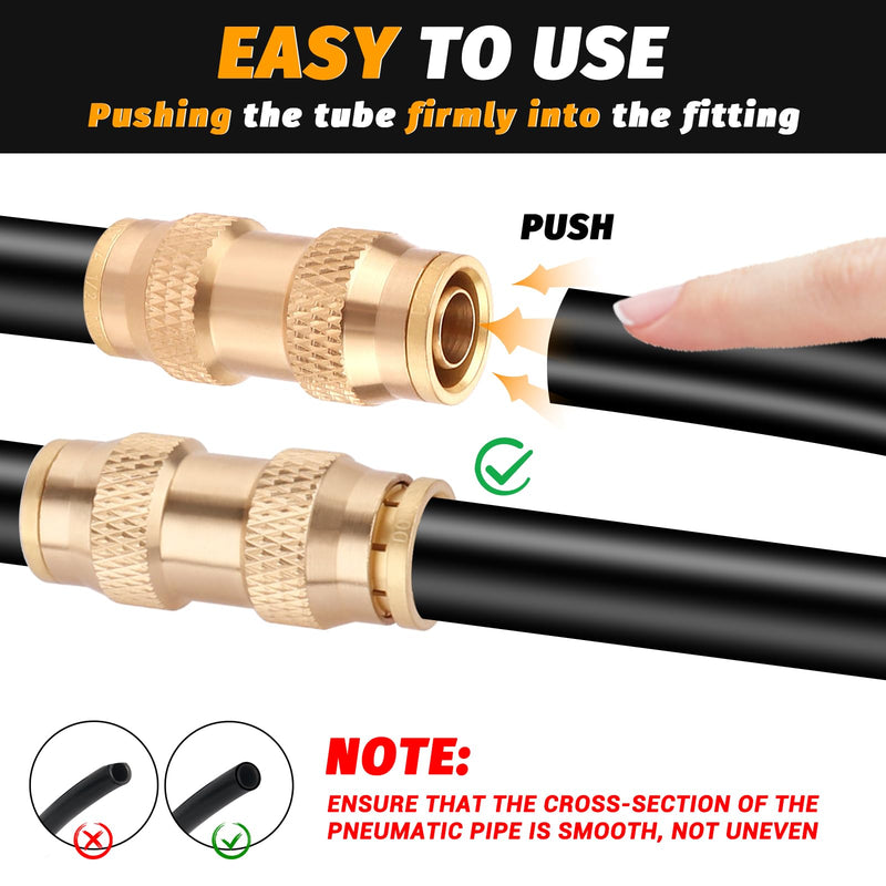 3/8" Dot Push-To-Connect Fittings (Three-eighth of an inch) Air Fittings Straight Union 3/8" Tube OD Brass Push Air Brake line fittings for Trucks Trailers and Industrial Use (4 Pack) 3/8 Inch