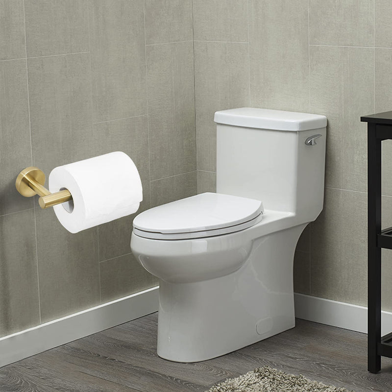 BATHSIR Brushed Gold Toilet Paper Holder & Hand Towel Holder Wall Mount 2 Pieces, Single Post Pivoting Round Modern Bathroom Hardware Towel Ring Toilet Tissue Holder, Bathroom Accessories Set Gold 3