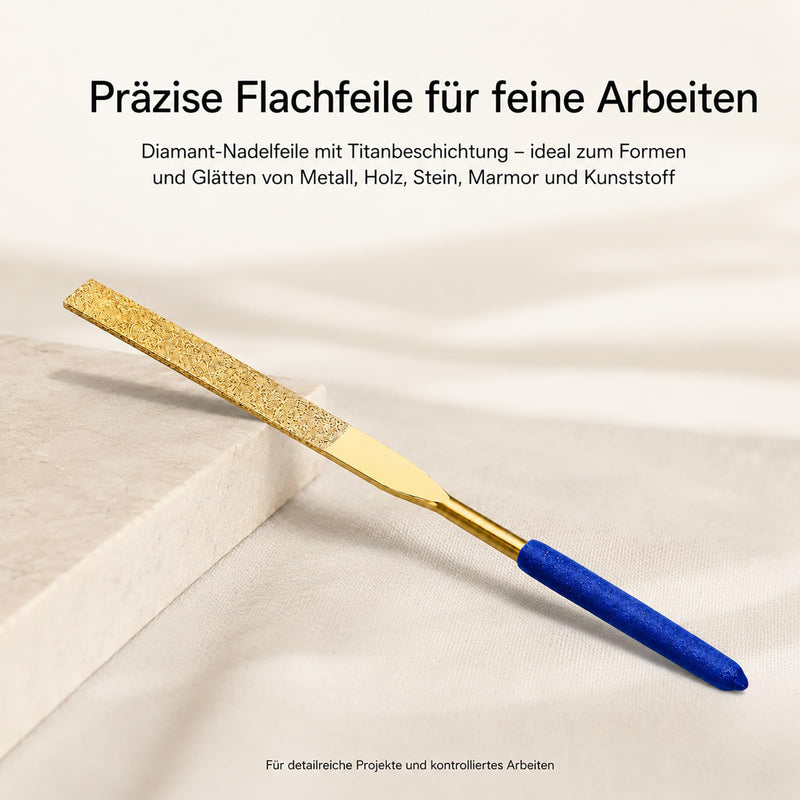 Flat Diamond Needle File 9.5 x 180 mm, Titanium Coated with Non-Slip TPU Handle, Precision File for Metal, Stone, Wood, Plastic, Model Making