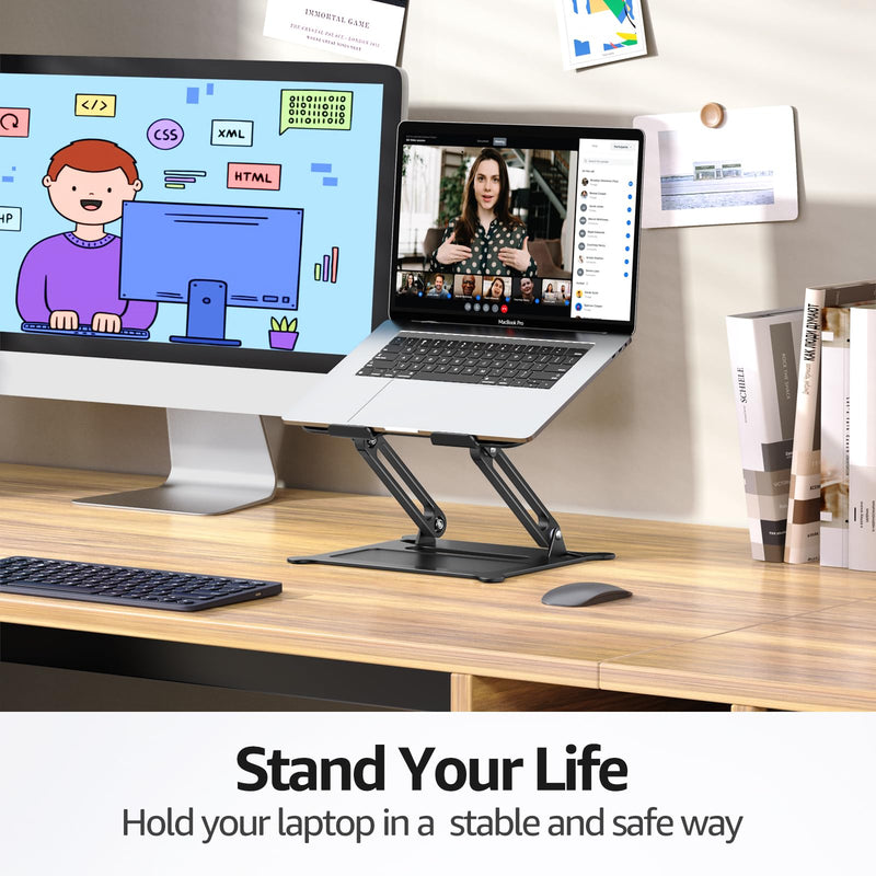 Urmust Laptop Notebook Stand Holder Adjustable Laptop Stand Portable Computer Riser Compatible with MacBook Air Pro HP Dell XPS Lenovo All Laptops 10-15.6"(Black) A-Black