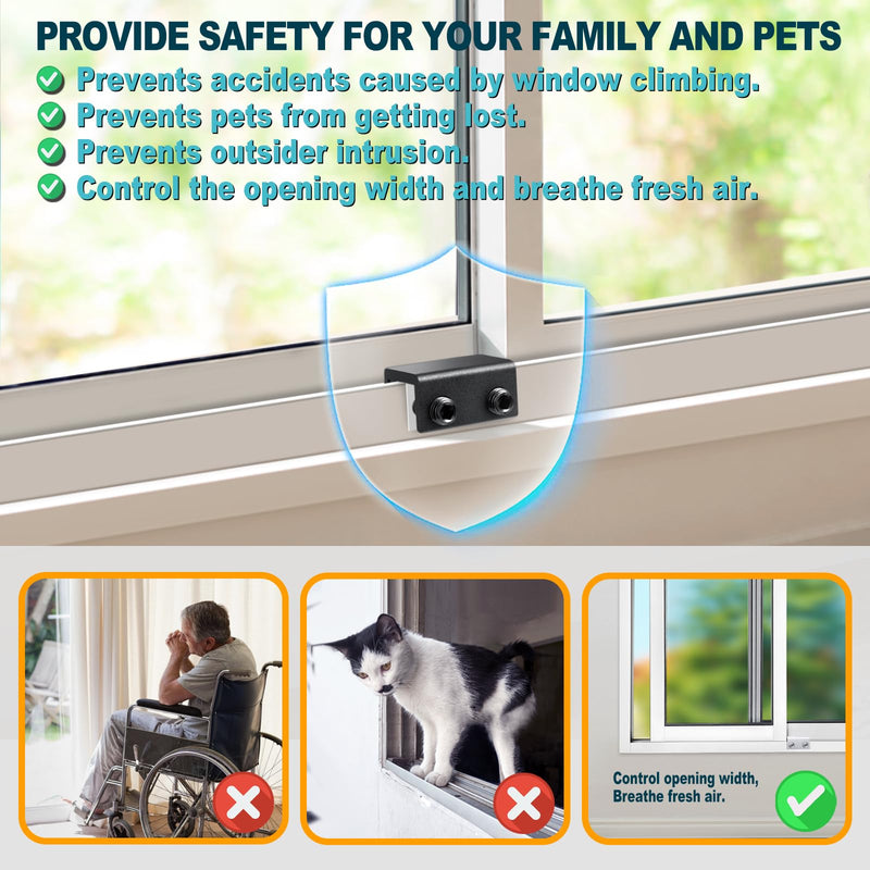 Sliding Window Locks (10 Sets), Security Window Locks with Keys, Adjustable Aluminum Sliding Window Stops, Easy Installation Without Drilling, for Vertical and Horizontal Sliding Windows (Black) 10 Set Double Lock Black