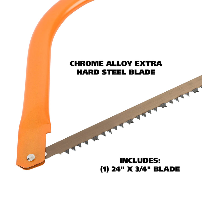 GreatNeck BB24 Bow Saw, 24 Inch Pruning Saw for Brush Clearing and Dry Wood Cutting, Tubular Steel Frame, Chrome Alloy Steel Blade, Quick Blade Tightener Release, Backpacking Gear, Camping Tools