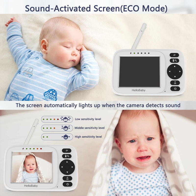 HelloBaby Baby Monitor No WiFi,Video Baby Monitor with Camera and Audio,3.2'' IPS Screen, Manual Baby Camera Adjustment, Night Vision, 1000ft/305m Range, ECO/VOX, Feeding Reminder, USB Charging Cable HB2438