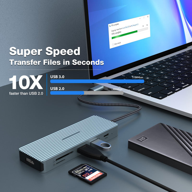 USB C Hub, 10 in 1 Dock with 4K HDMI, 2 x USB 3.0, USB-C 3.0 Data Transfer, 2 x USB 2.0, 100W Power Delivery, SD/TF Card Reader, 3.5mm Audio for Laptop, iPad