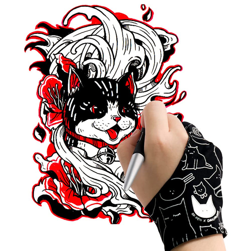 XPPen Digital Drawing Glove Two-Finger Artist Glove for Drawing Tablet Cute Cat Print Drawing Glove Suitable for Right and Left Hand Cat Print Glove
