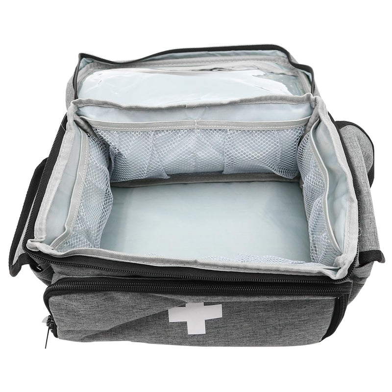Sarini Medical Supplies Bag, First Aid Bag Empty, Nurse Bag with Detachable Dividers for Home Health Care, Hospice Visit, Travel, Or Emergency Event (Grey, Bag Only)