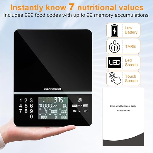 Food Scale with Nutritional Calculator, Calorie Scale, Kitchen Scales Digital Weight Grams and Ounces, for Meal Prep, and Weight Loss, Units in Lbs, Grams, Ounces, Batteries Included Silver