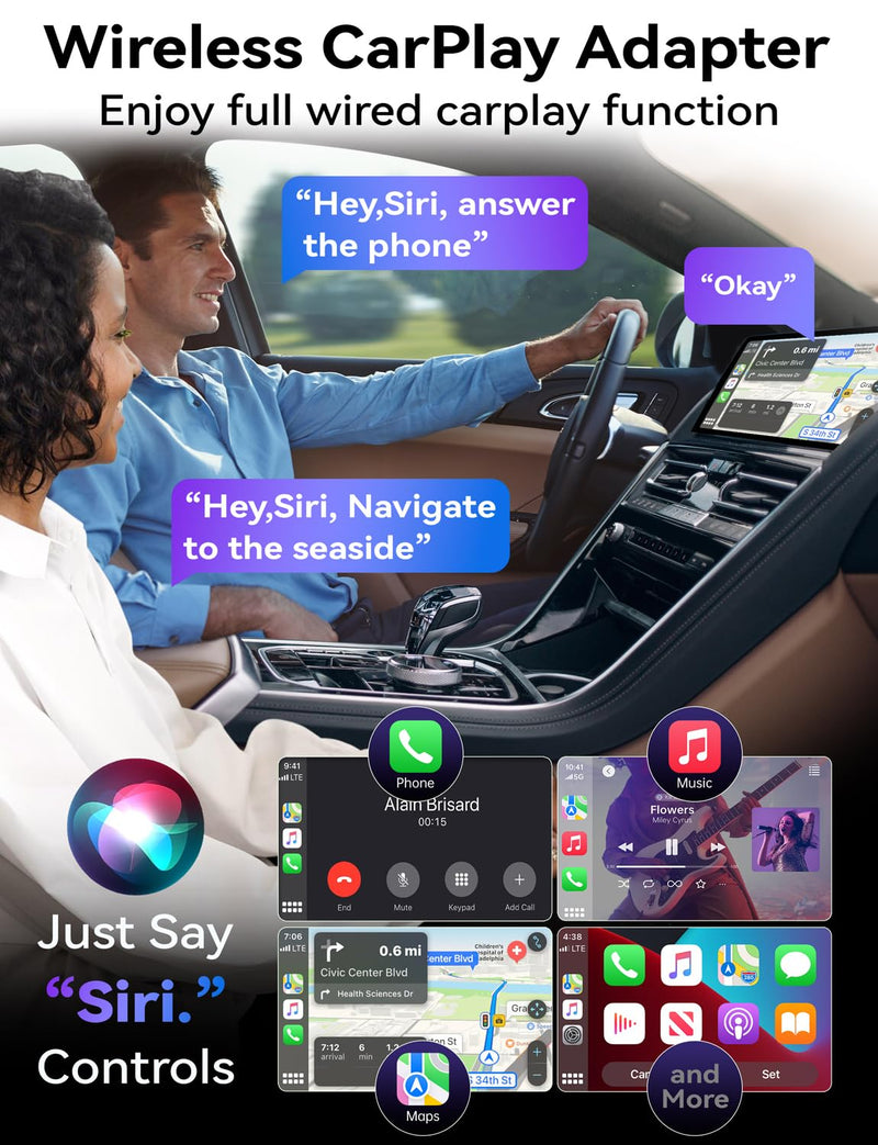Carplay Wireless Adapter for Apple, 2024 Upgrade Stable Fast Connection for Converts Wired to Wireless carplay Dongle, Wireless Control Plug & Play Carplay for Cars from 2017+ & for iPhone iOS 10+ cosmic gray