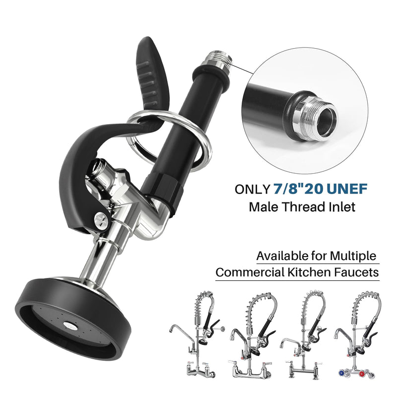 Dishwash Pre Rinse Sprayer for Kitchen: BESTJEEF Commercial Sink Faucet Spray Valve Head Replacement - High Pressure Pre-Rinse Sprayer Assembly for Restaurant Cleaning Black-Round