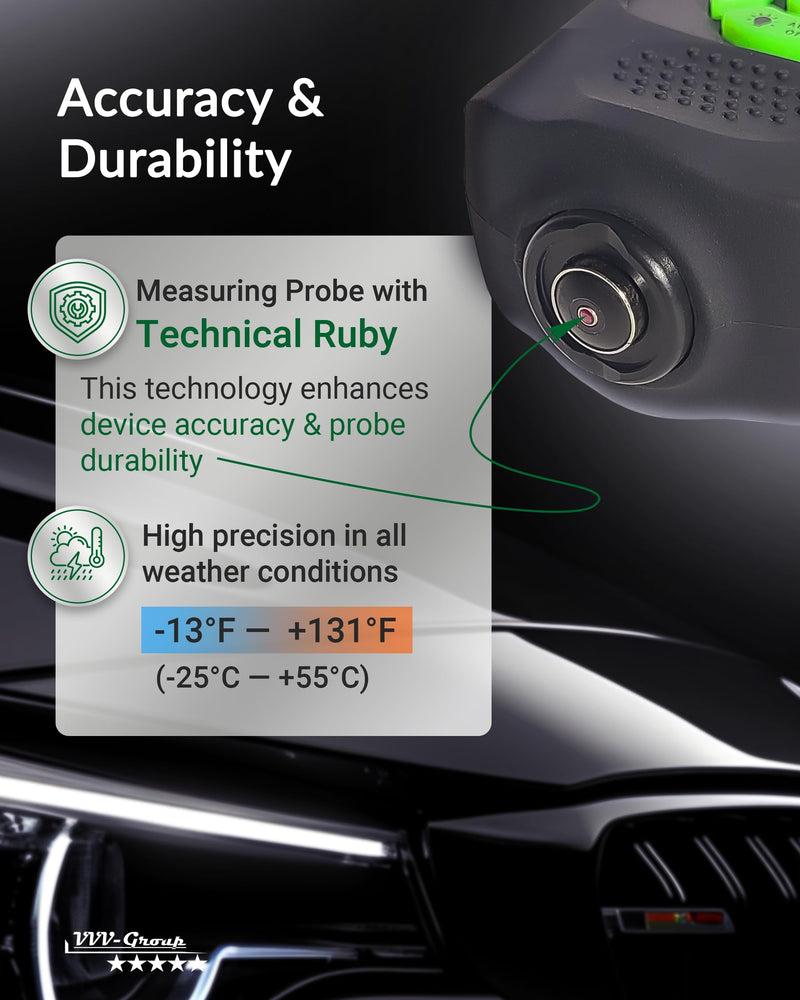 Paint Thickness Gauge – CM-206X Automotive Coating Thickness Meter 0–59.1 mils (0–1500 µm), 0.001 mils Resolution, Fe/NFe/Zn Auto Detection, Ruby Probe