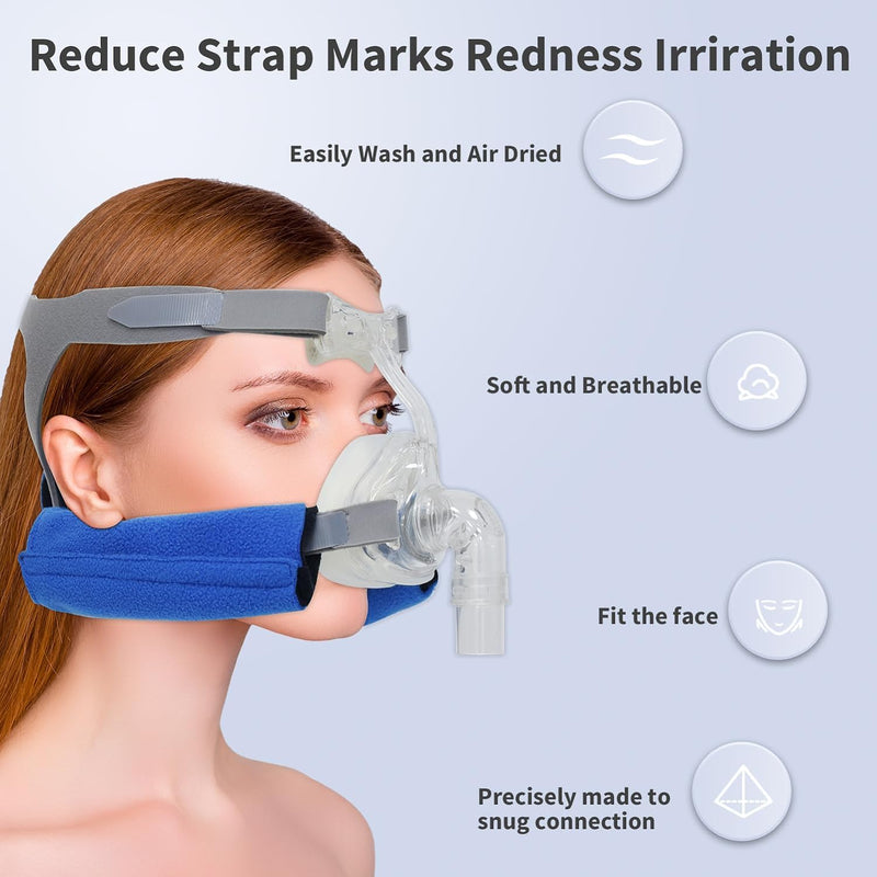 CPAP neck pad, CPAP mask headgear cover, premium sleep apnea mask neck pad - universal size for restful sleep - includes high-quality strap covers, face pads (blue)