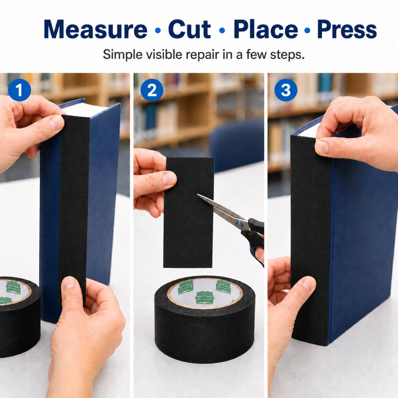 BookGuard 2 Inch Black Book Binding Tape, Bookbinding Repair Cloth Tape for Book Spines, Hinges, Covers, Bibles, Hymnals, Library Books, Schools, 15 Yards 2" Wide 1
