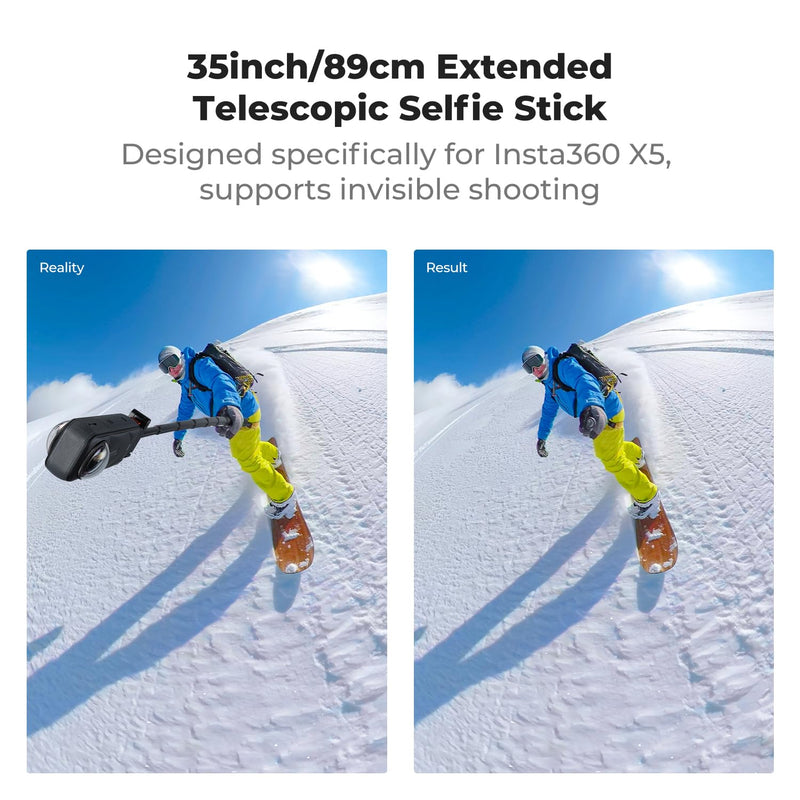 K&F CONCEPT Magnetic Quick Release Foldable Selfie Stick Compatible with Insta360 X5, 89cm/35inch Aluminum Alloy Extension Rod Invisible Pole, Adjustable Handle Grip with Safety Lock