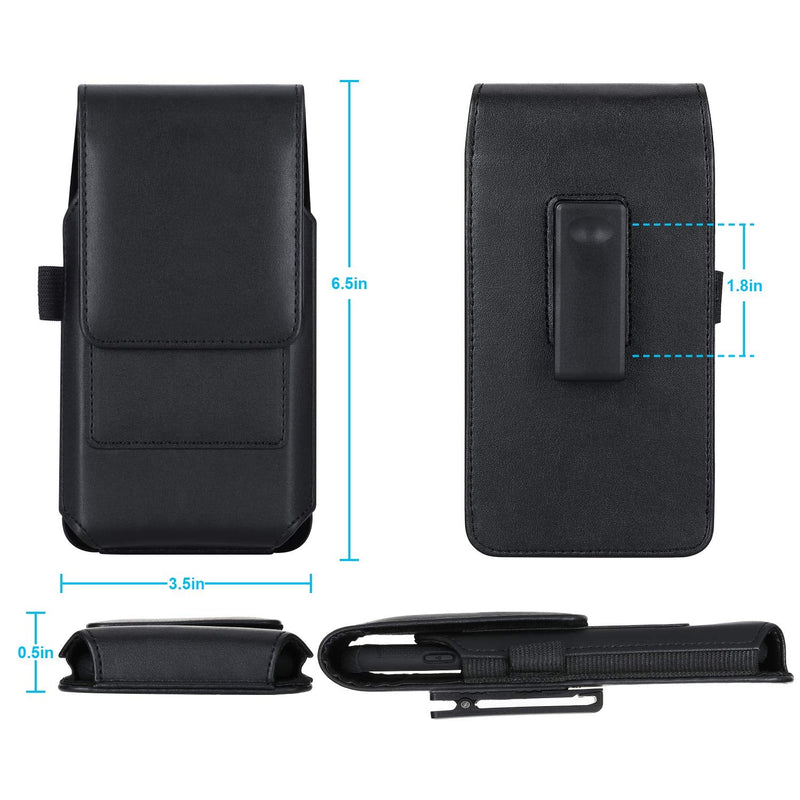 Mopaclle Swivel Belt Clip for Samsung Galaxy A03s A14 A33 A25 A52 A73 Note 20 Ultra 8 9 S24 Plus S23 Plus Cell Phone Pouch for iPhone Plus Leather Belt Case Holster Pouch Carrying Holder Cover, Black 02 Leather -Black L (6.5 x 3.5x0.5 in)