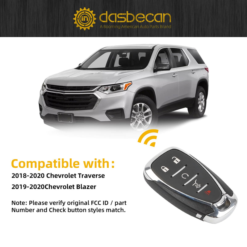 Dasbecan Key Fob Replacement Compatible with Chevy Traverse 2018 2019 2020 Blazer 2019 2020 Smart Proximity Keyless Entry Remote Control Replaces HYQ4EA 13529636 13519188 433Mhz 5 Buttons