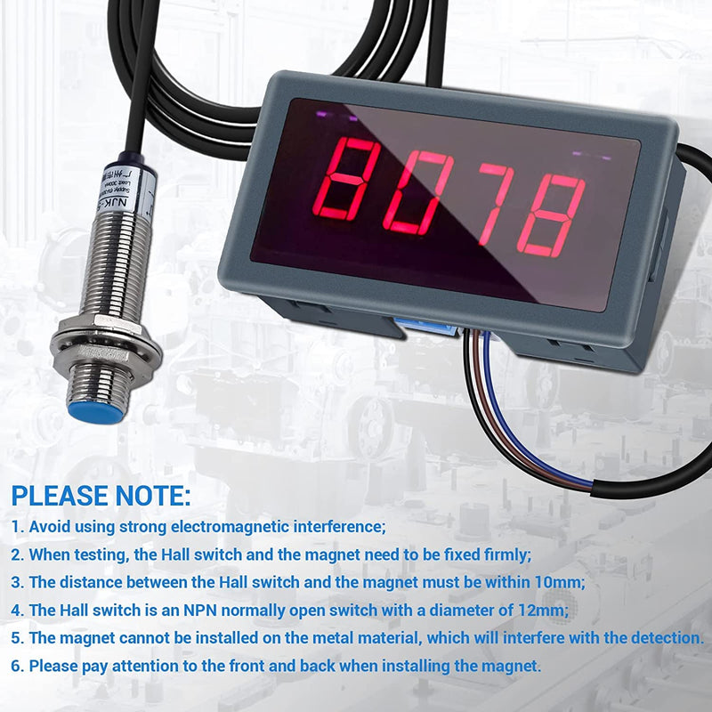 DONGKER Digital LED Tachometer, AC 230V 110V Digital RPM Motor Tachometer with Hall Proximity Switch Sensor NPN Tachometer