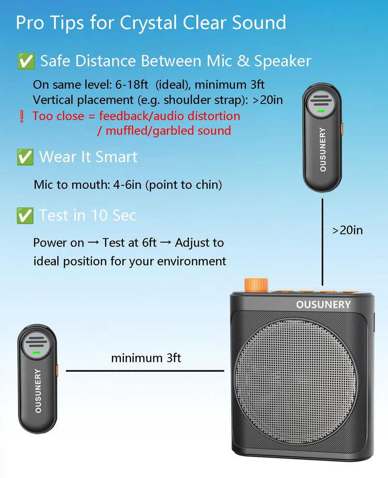 Voice Amplifier for Teachers with 2 Lav Mic, Portable Classroom Microphone for Teachers Wireless, Long Battery Voice Amplifier Wireless Microphone System for Teaching, Speaking, Presentations（BLACK) BLACK